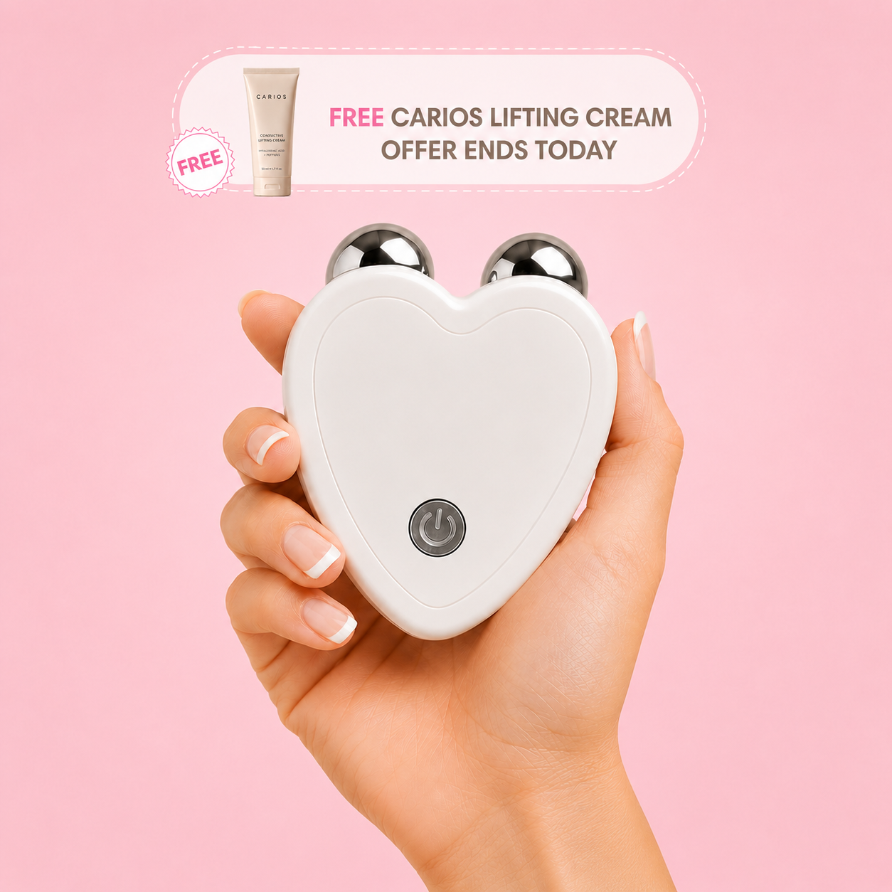 CARIOS Sculpt PRO microcurrent facial device - front view with conductive gel bundle