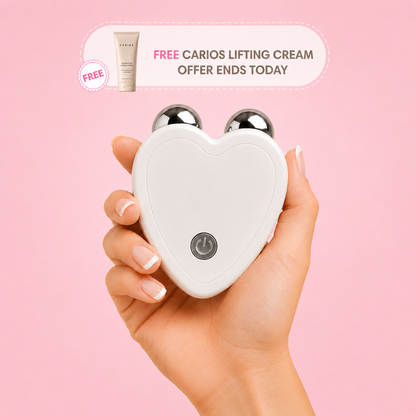 CARIOS Sculpt PRO microcurrent facial device - front view with conductive gel bundle