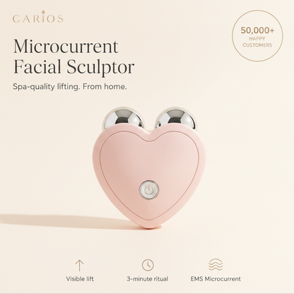 CARIOS Sculpt PRO facial sculpting device - woman using microcurrent roller on jawline